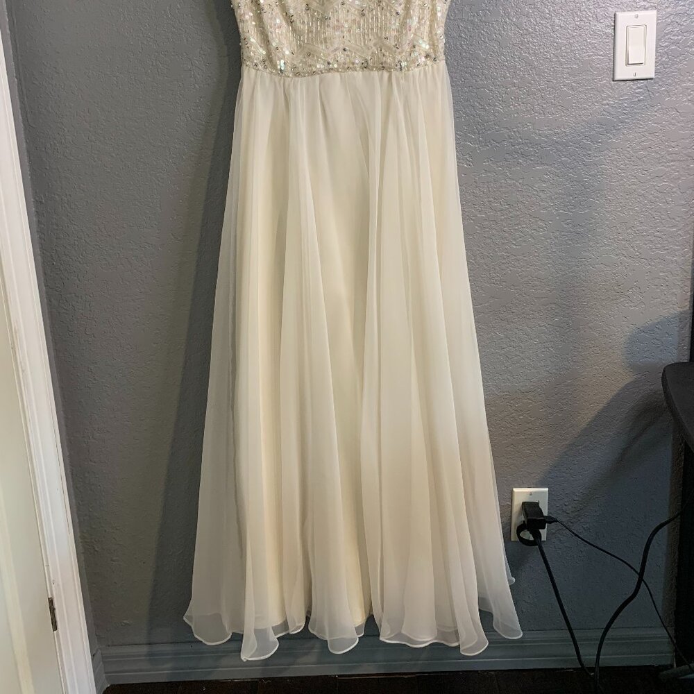 1970s Vintage Jack Bryan Cream Chiffon & Sequin Maxi Party Dress READ - Picture 2 of 12